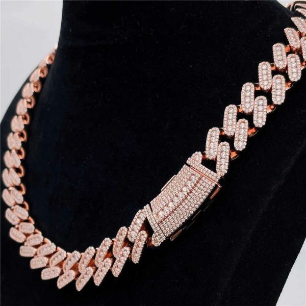 

hip hop jewelry 15mm width s925 gold plated vvs moissanite diamond cuban necklace men icy cuban chain necklace, Silver
