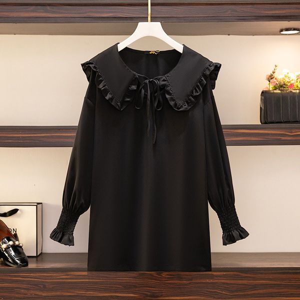

women's plus size t-shirt 150kg plus size women's bust 157 spring summer navy tie long sleeve shirt fashion western 6xl 7xl 8xl 9x, Black