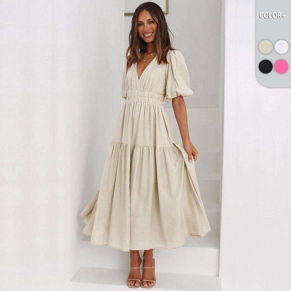 

dress high grade long ruffled lantern sleeves v neck holiday beach womens clothing, Black;gray