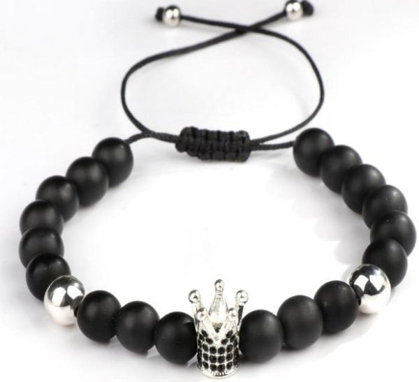 

8mm tdfg34 micro pave cz zircon cubic zirconia elastic adjusted charm nature black stone volcanic lava bead crown charm bracelet7724053
