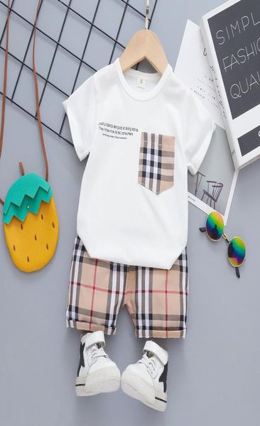 

baby boys girls clothing sets plaid toddler infant summer clothes kids outfit short sleeve casual t shirt shorts4411484, White