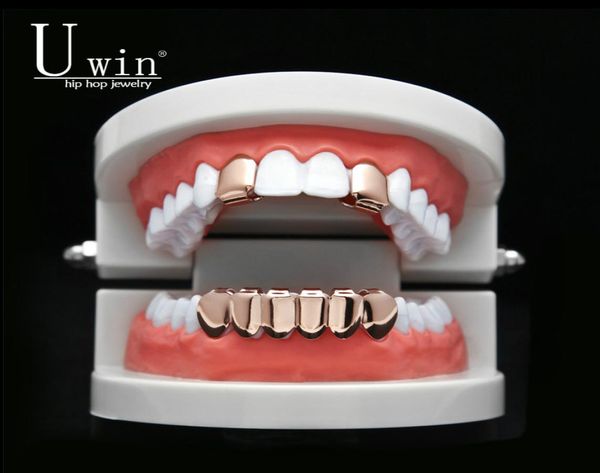 

uwin hip hop rose color custom mouth grillz set 2pcs single 6 teeth bottom set gold grills9887513, Black