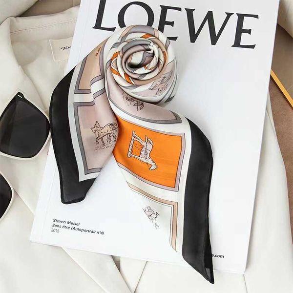 

silk women's spring and autumn fashion fashionable versatile square scarf new 2023 free, Blue;gray