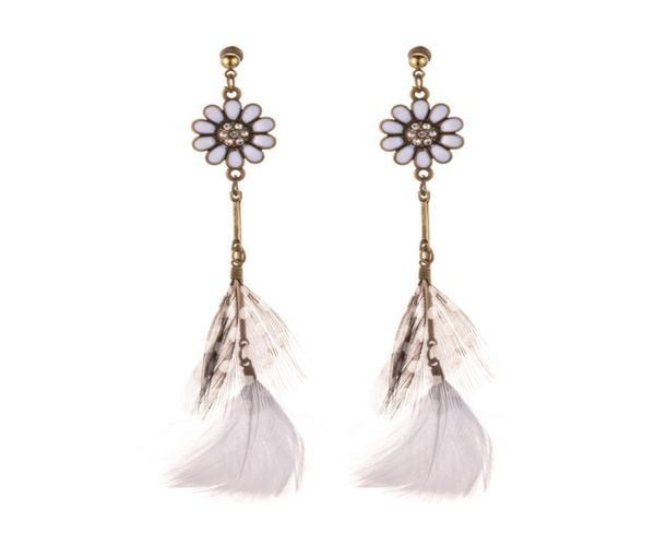 

supply sun flower feather earrings female european and american retro long exotic wind earrings9784131, Silver