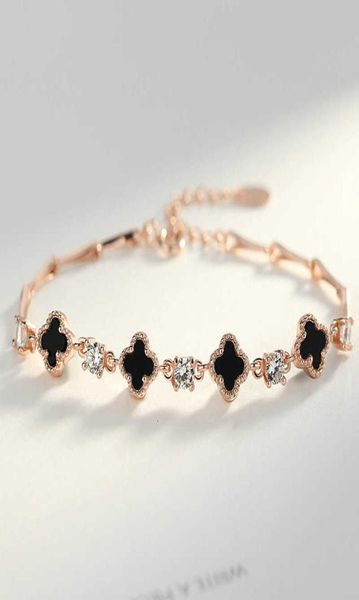 

s925 tiktok four leaf clover female vibrato bracelet sier jewelry kwai grass hand ornaments7726086, Golden;silver