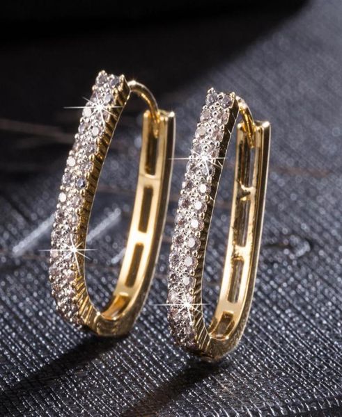 

iced out paved zirconia hoop earrings 18k yellow gold filled womens huggie earrings sparkling gift pretty jewelry5060494, Golden;silver