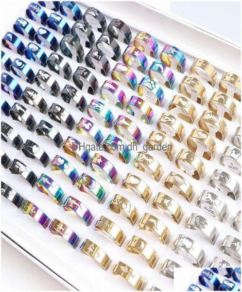 

solitaire ring 50pcslot fashion hollow stainless steel rings couple mix style colorf jewelry for women men no fade party gift who5578690, Golden;silver