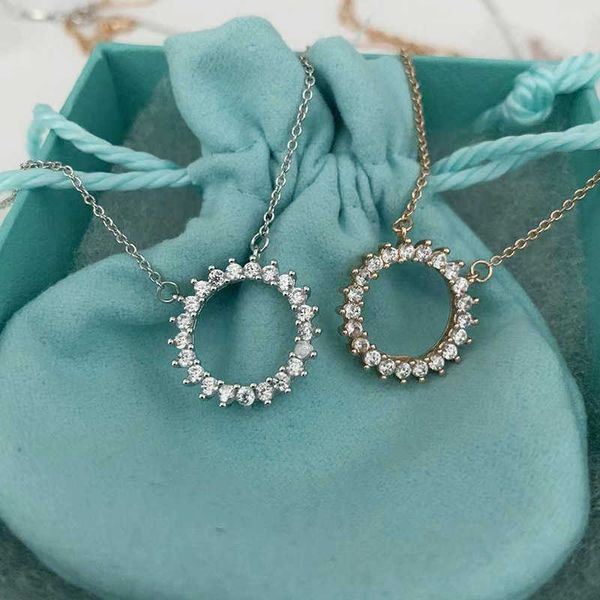 

high version tiffay s925 sterling silver minimalist style sunflower zircon necklace women's new trendy ins round collar chain pendant
