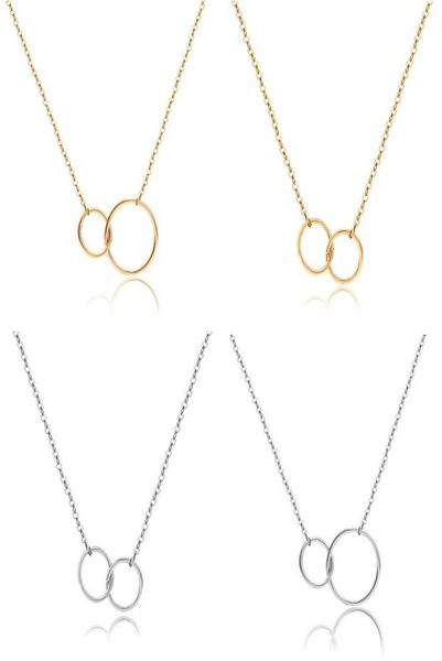 

new casual double circle designer necklace silver gold chain women initial eternity interlocking hoop infinity pendant statement n4487056