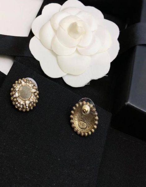 

designer copper pearl charm earrings for women luxury brass rhinestone simple stud earring vintage jewelry gifts drop4793379, Golden