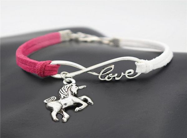 

bohemian infinity love animal horse unicorn pendant bracelets for women men rose red white leather suede rope wrap charm trend jew7616188, Golden;silver