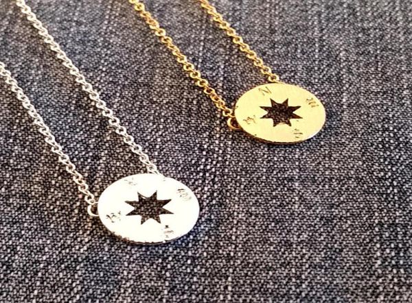 

5pcs gold silver small compass necklaces pendant charm for women men south direction necklace disc circle disk necklaces coin jewe5149963