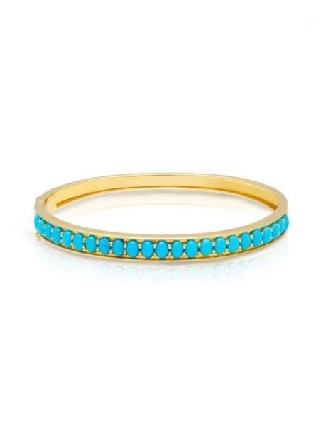 

gold color trendy women jewelry inner 5860mm prong set blue turquoises stone bangle bracelet fashion3422580, Black