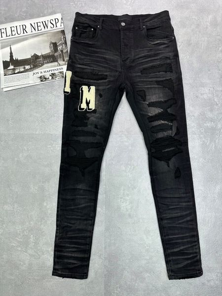 

jeans fashion mens designer men's jean trousers ripped brand designs letter embroidery motorcycle men skinny hip hop street cowboy jean, Blue