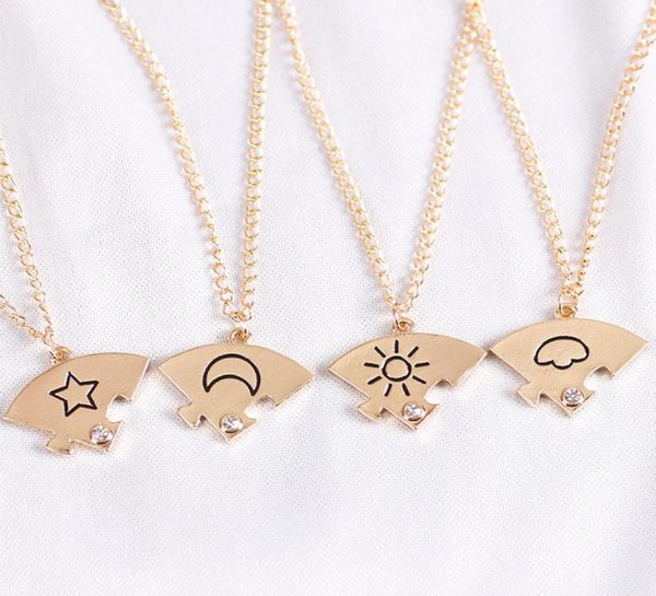 

4piece set friend friendship necklace sun moon cloud and star inlaid rhinestone stitching bff pendant fashion jewelry gift9989145, Silver