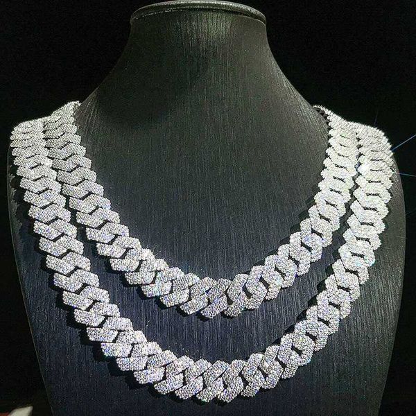 

3 rows 15mm vvs moissanite ice out mens miami cuban link chain necklace 925 sterling silver gold necklace hip hop jewelry