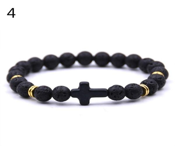 

vintage cross charm bracelet tiger eyeturquoise agate lava rock beads bracelets for men women jewelry gift9125335, Black