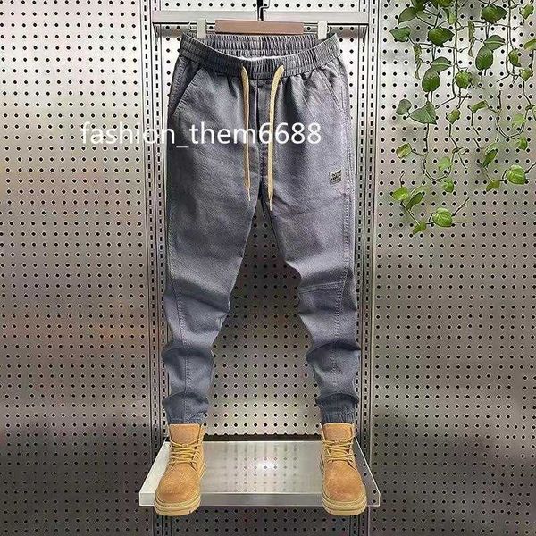 

men's pants men's pants man vintage fashion casual mens solid color elastic waist bind one's feet cargo spring autumn clothin, Black