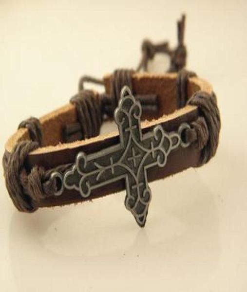 

whole cool leather wristband cross bracelets handmade leather jewelry mix order fast despatch5788843, Black