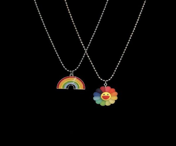 

hip hop sun flower long necklace cute minimalist link chains colorful petals rainbow pendant necklaces rock personality punk jewelry unisex5, Silver