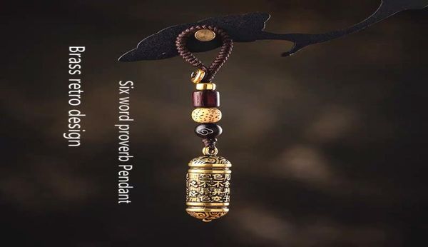 

brass retro design sixcharacter proverbs buddhist noun key chain necklace pendant handmade lotus heart sutra amulet storage tank 5829142, Bronze;silver