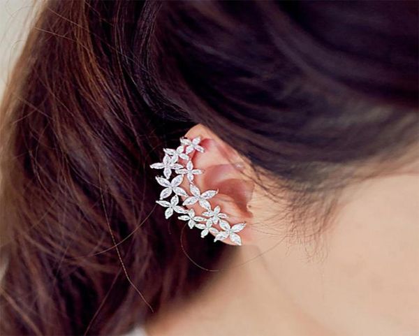 

tomtosh crystal floral design ear cuffs zircon earrings0124250124, Silver