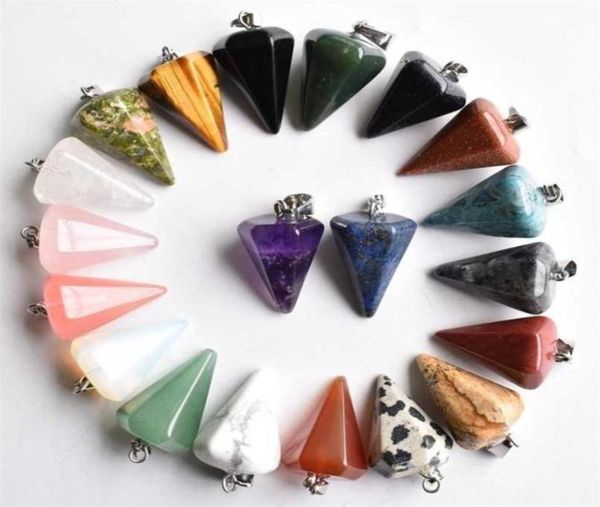 

whole 20pcs natural stone quartz crystal lapis lazuli amethysts beads pendant pendulum for diy jewelry making necklaces 22020991842172460, Silver