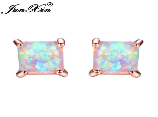 

junxin greenbluewhite fire opal stud earrings for women rose gold filled square earrings princess cut birthstone earring gifts1448771, Golden;silver