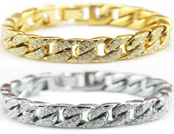 

mens bracelets european and american hiphop full diamond cuban men039s bracelet luxury designer jewelry men bracelet7832246, Golden;silver