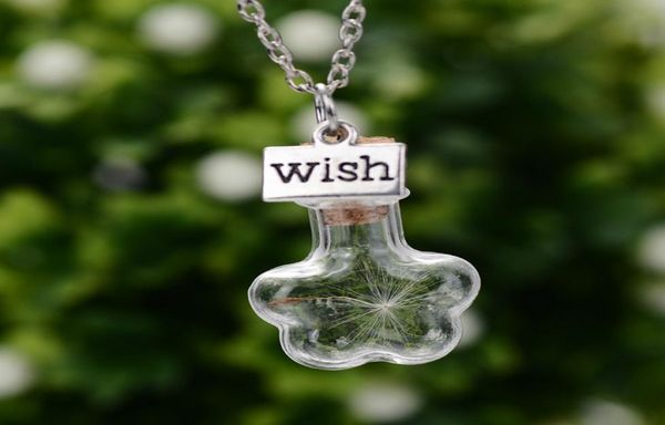 

original new drifting bottle lively pendent necklaces women natural dry dandelion women necklaces flower glass necklace girlsfrien5965324, Silver