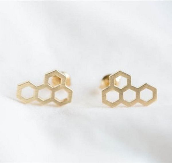 

fashion honeycomb stud earrings whole 18k gold plated earrings2778525, Golden;silver