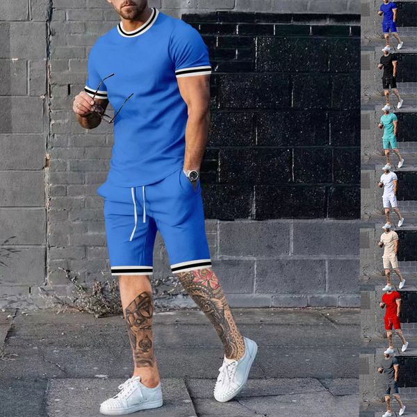 

2023 men's tracksuits summer pullover short sleeve shorts set casual round neck loose t-shirt two piece set, Gray