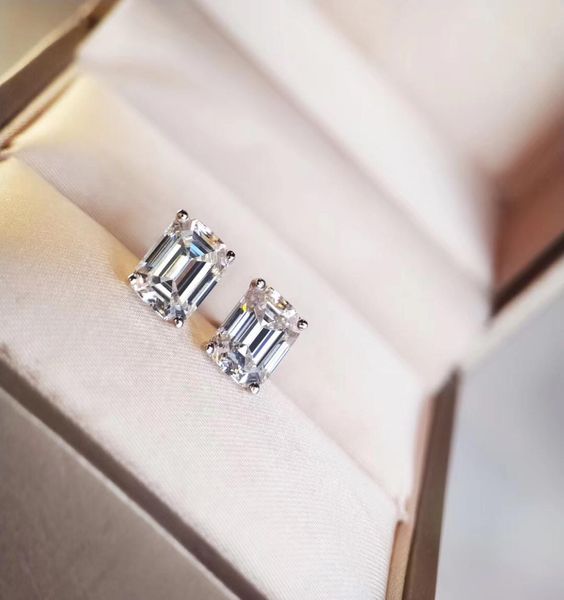 

s925 pure silver luxurious quality stud earring with sparky diamond in square and rectangle shape for women night club wedding jew5711404, Golden