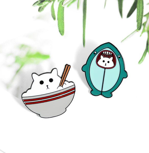 

cartoon new shark cat eating rice chopsticks badge cute brooch fashion jewelry gift korean creative wave student3439353, Gray