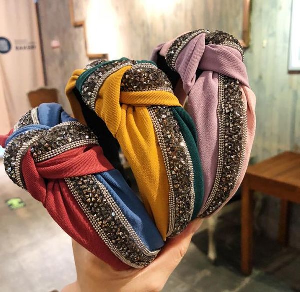 

women039s crystal tie hair hoop cross bow headband shiny wide vintage patchwork sequin fashion knot hairband2312404, Silver