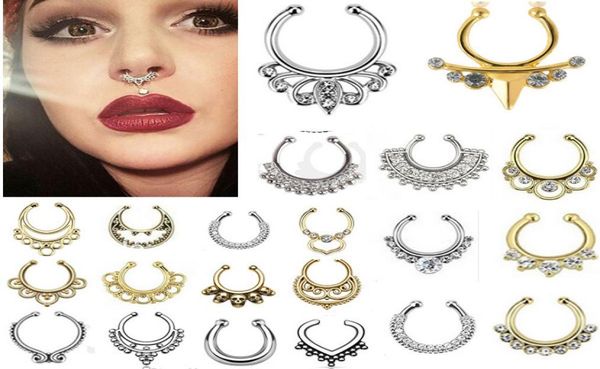 

nose ring crystal nose hoop nose rings body piercing jewelry fake septum clicker non piercing hanger clip on women body jewelr9270010, Silver