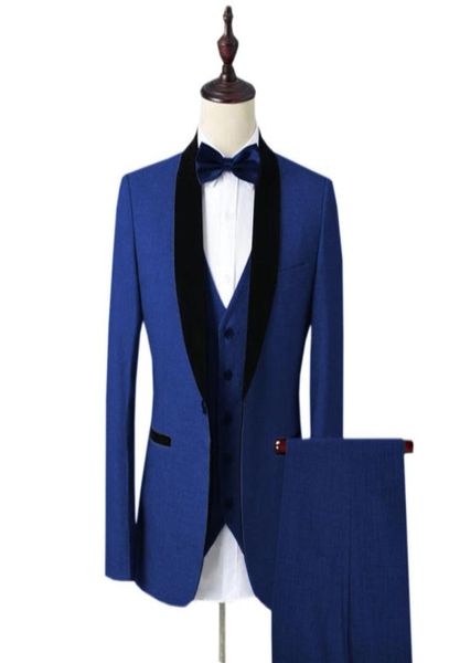 

new arrival one button blue groom tuxedos shawl lapel men wedding party groomsmen 3 pieces suits jacketpantsvesttie k1635634259, Black;gray