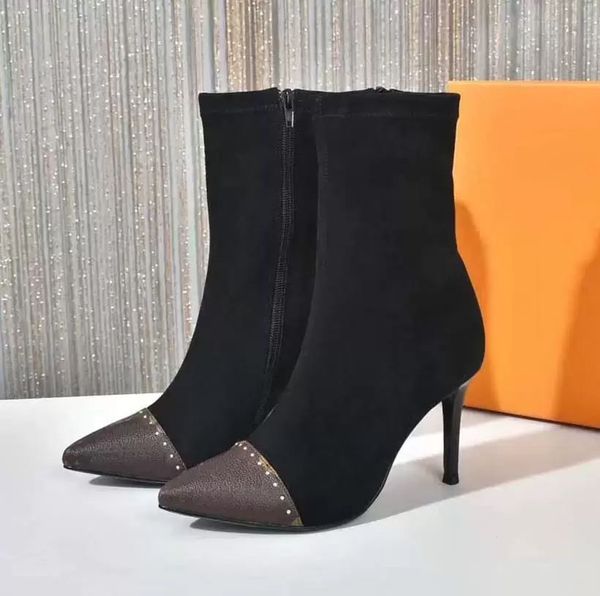 

female designer boots martin bottes fashion stretch fabric floral design rubber sole non-slip wear-resistant outsole classic solid color, Black