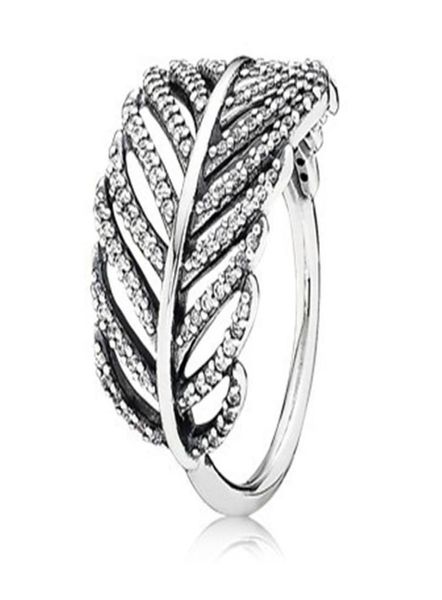 

cluster rings authentic 925 sterling silver shimmering feather ring for women anniversary party trendy gift fine europe jewelry5721656, Golden;silver