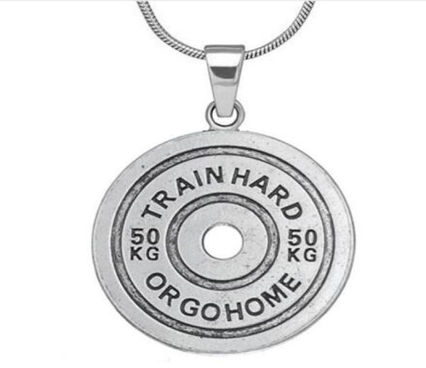 

10pcs/lot disc 50kg bbman barbell weight fitness zinc alloy plated chain necklace for handmade jewelry6345994, Silver
