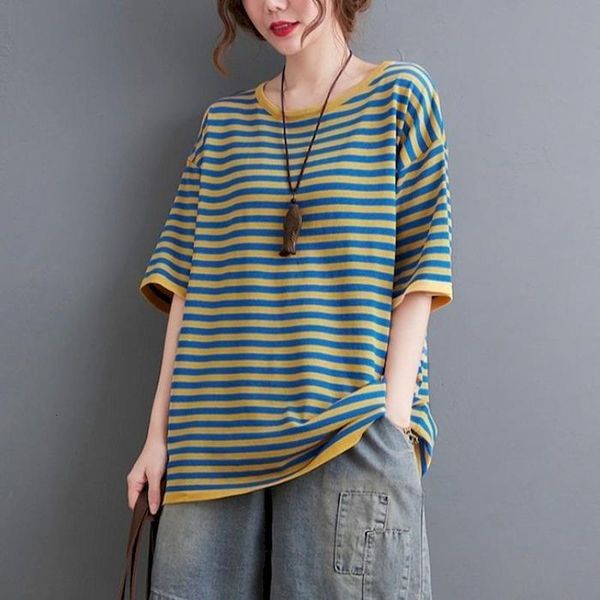 

women's t-shirt cotton stripe t-shirts women casual loose short sleeve slim summer trend thin oversized t shirt korean style tshirt y2, White