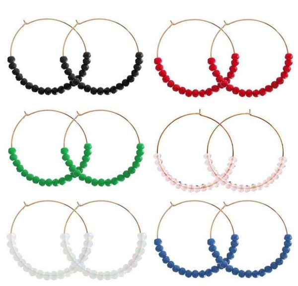 

korean crystal beaded round circle earrings women sweet rhinestone glass bead hoop earring wedding party statement jewelry gift 105077932, Golden;silver