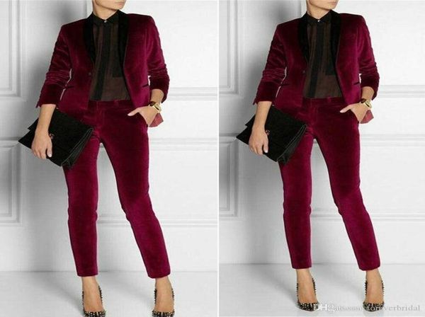 

2020 burgundy velvet women ladies suit 2 pieces mother of the bride suits formal business women039s office dress for wedding md2229496, Black;red