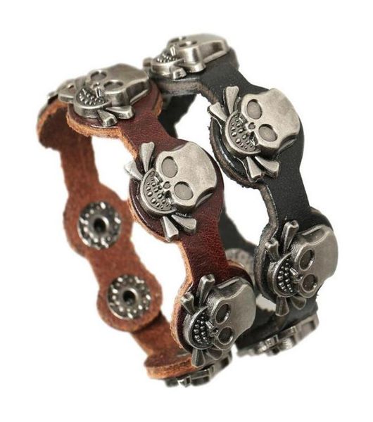 

new fashion charm bracelets five skull charm for men infinity button 2 color leather bracelets jewelry1509421, Golden;silver