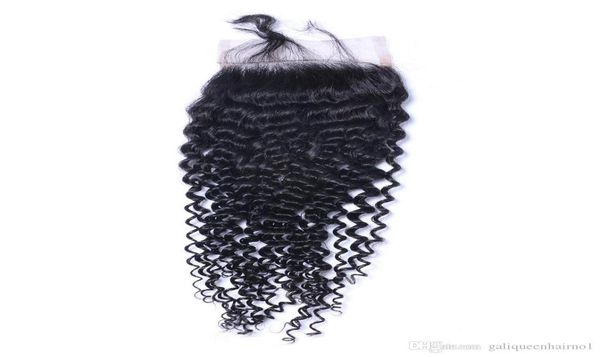 

curly lace closure bleached knots brazilian virgin deep curly human remy hair closure middle 3 part silk base 44 lace closur4475139, Black;brown