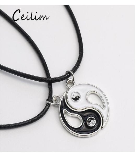 

unique design splice gossip tai chi yin yang necklaces for women leather rope pendant black white friendship couple christmas vale2817548, Silver
