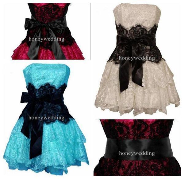 

2019 strapless bustier contrast lace and crinoline ruffle prom mini dress junior plus size1140647, Black