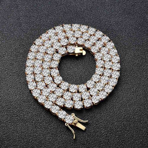 

necklace for men 3/4/5mm plating gold and silver inlaid zircon necklace tennis chain bracelet single row necklace hip hop jewelry, Black