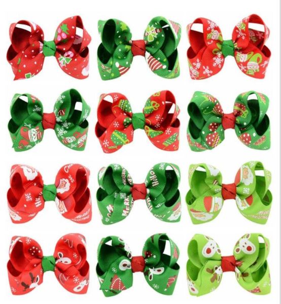 

mixcolor baby christmas print girl ribbon bow hair clips hairpin hair bow with clips for kids christmas4250511, Slivery;white