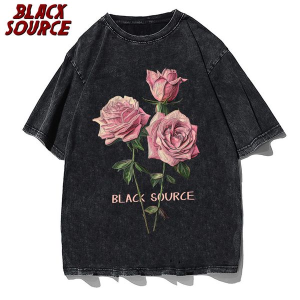 

mens tshirts black source tshirt retro distressed pink rose 230717, White;black